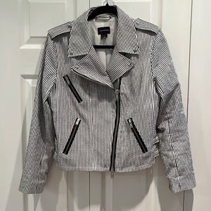 Club Monaco White With Black Stripped “Motorcycle Style” Jacket